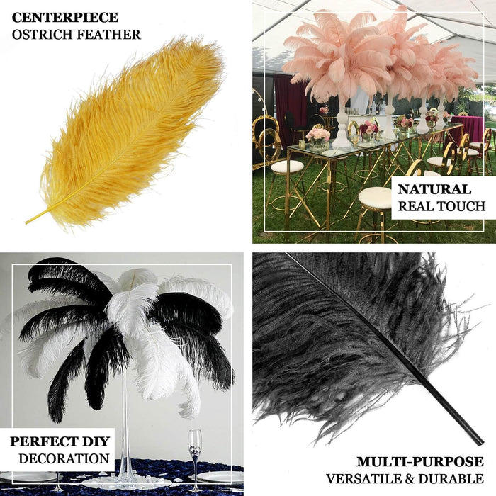12 Pack | Gold Natural Plume Ostrich Feathers Centerpiece Filler - 24"-26"
