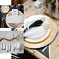 Glitter gold tip blush turkey feathers for elegant party decoration.