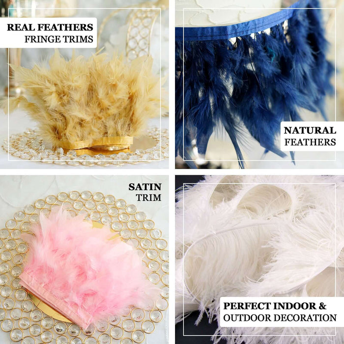 39" White Real Ostrich Feather Fringe Trim with Satin Ribbon Tape