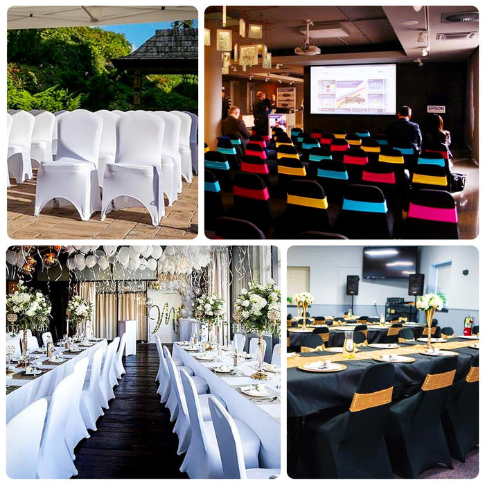 3-Way Open Arch White Premium Stretch Spandex Wedding Chair Cover, Fitted Banquet Chair Cover with Foot Pockets - 160 GSM