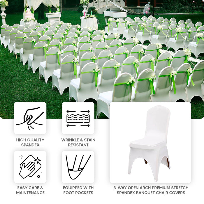 3-Way Open Arch White Premium Stretch Spandex Wedding Chair Cover, Fitted Banquet Chair Cover with Foot Pockets - 160 GSM