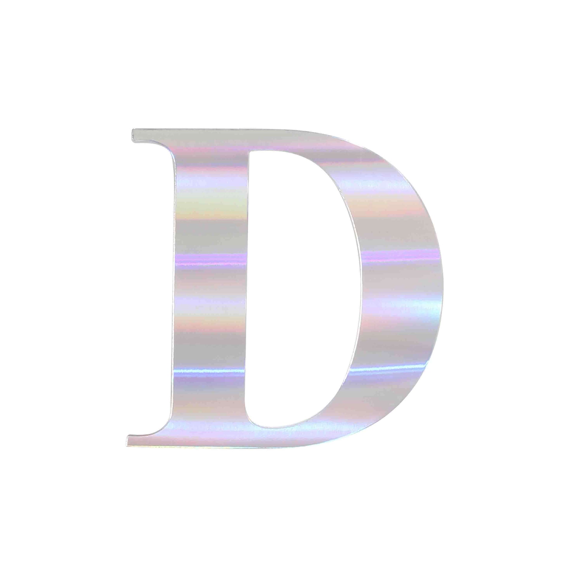Iridescent "D" letter sticker from a customizable alphabet pack.