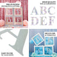 Iridescent alphabet stickers in a decorative display with pink and blue accents.