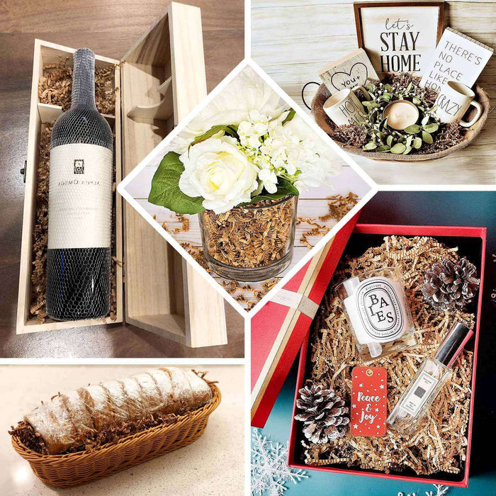 Natural brown paper shred basket filler for gift bags and crafts.