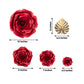 Set of 9 red 3D rose paper flowers with gold tropical palm leaves.
