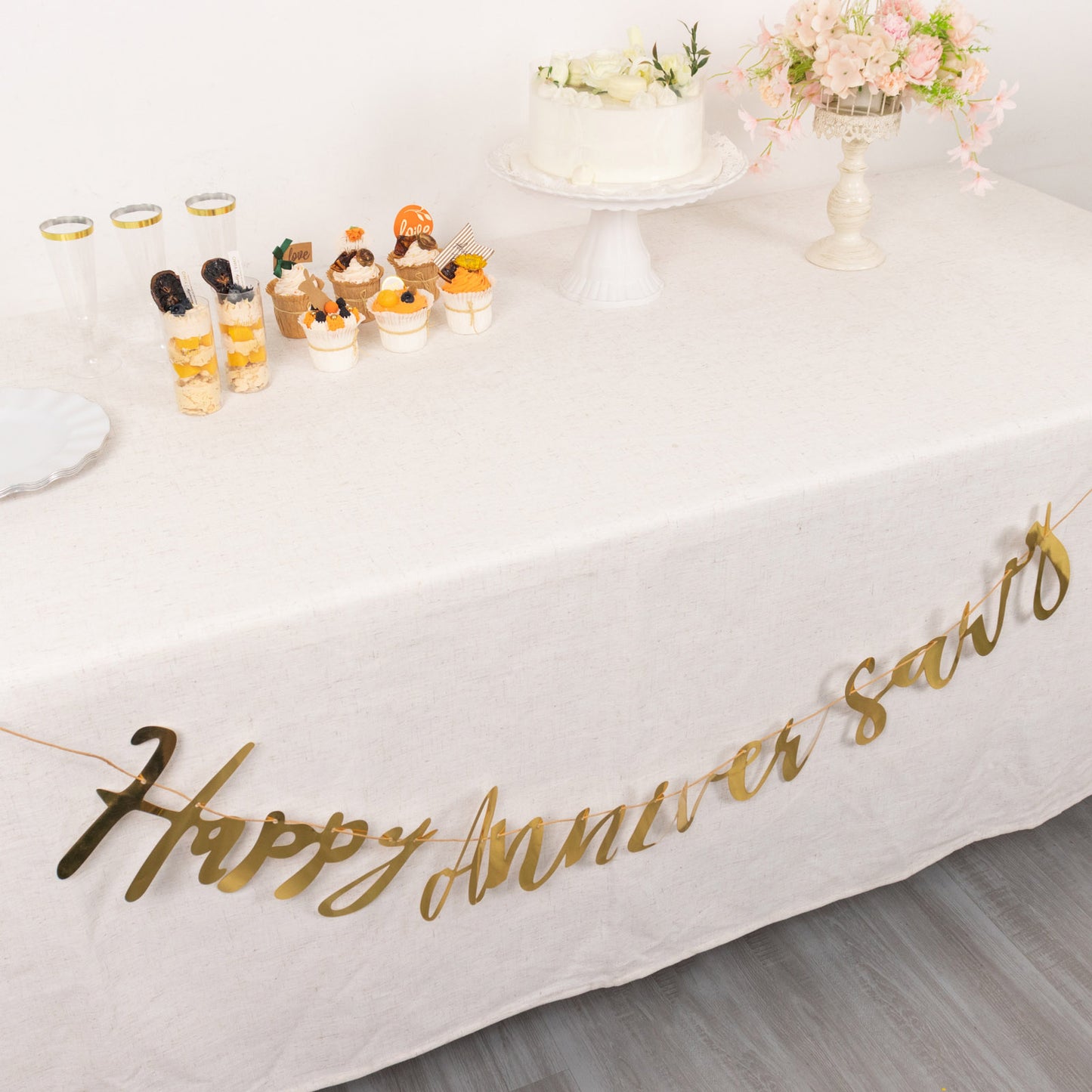 10ft Pre-Strung Metallic Gold Foil "Happy Anniversary" Banner, Party Photo Backdrop Hanging Garland - 250 GSM