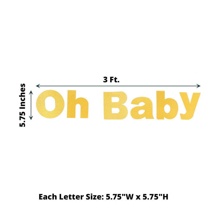Gold glittered "Oh Baby" banner for baby shower decoration.