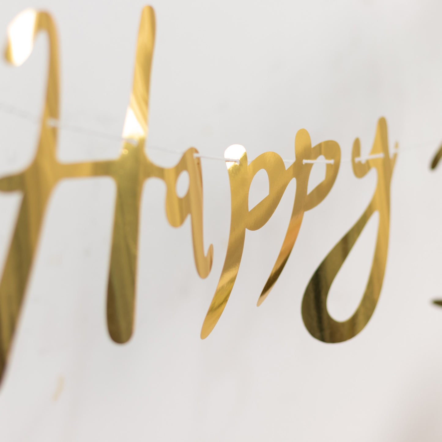 10ft Pre-Strung Metallic Gold Foil "Happy Birthday" Banner, Party Photo Backdrop Hanging Garland - 250 GSM