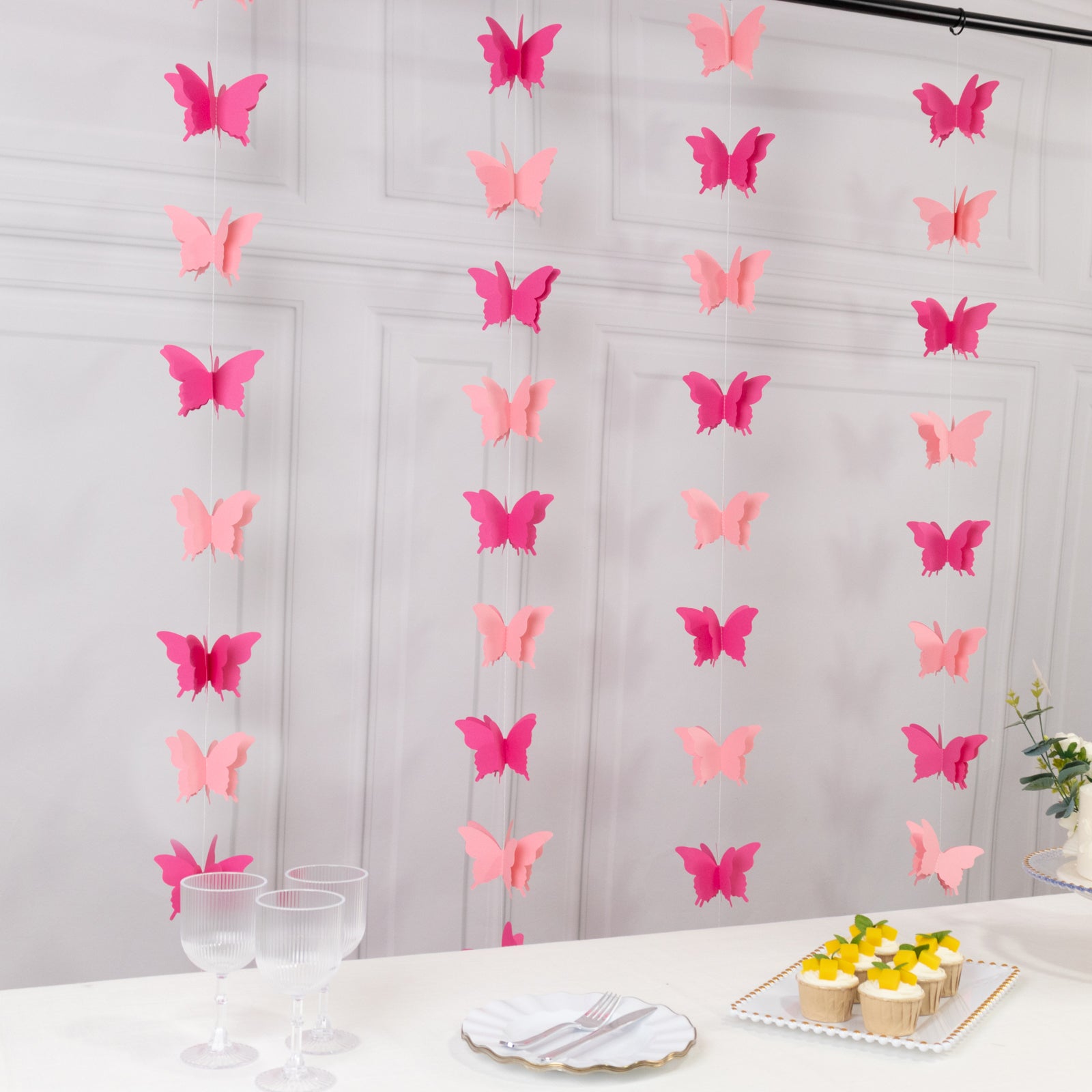 9ft pink 3D paper butterfly hanging garland streamers for party decoration.