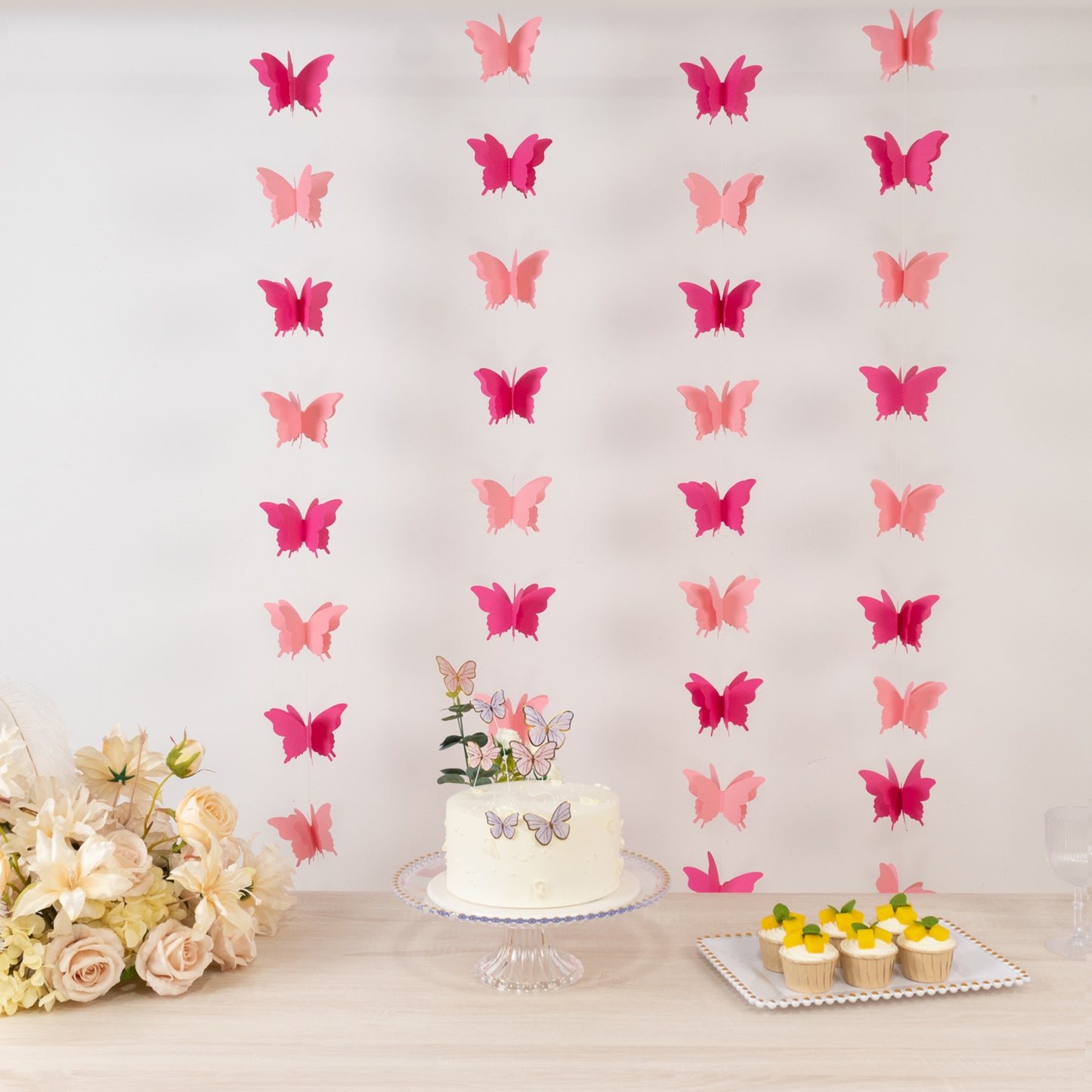 9ft pink 3D paper butterfly hanging garland streamers for party decor