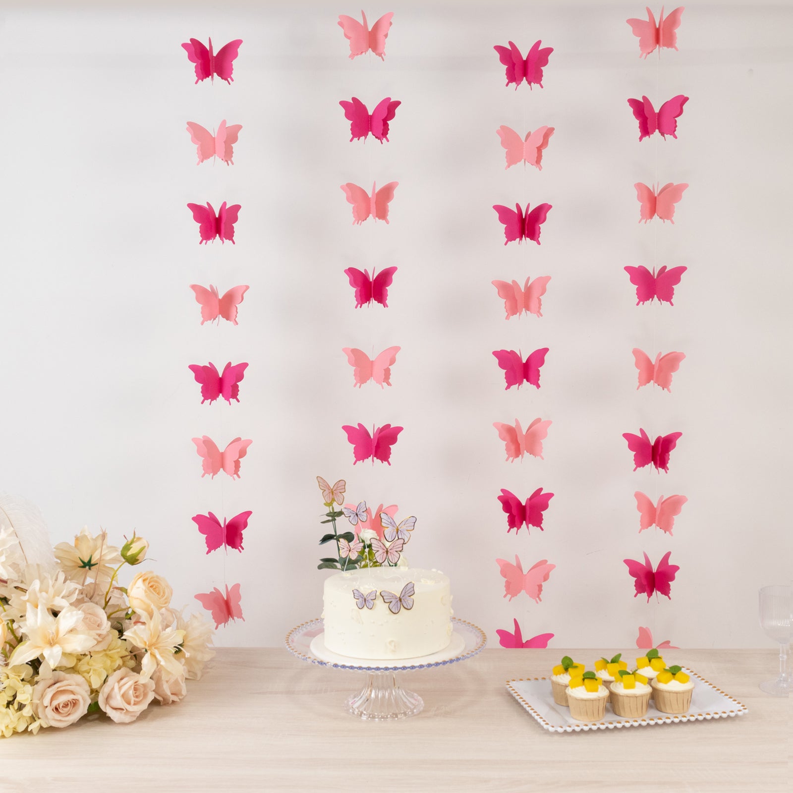 9ft pink 3D paper butterfly hanging garland streamers for party decor