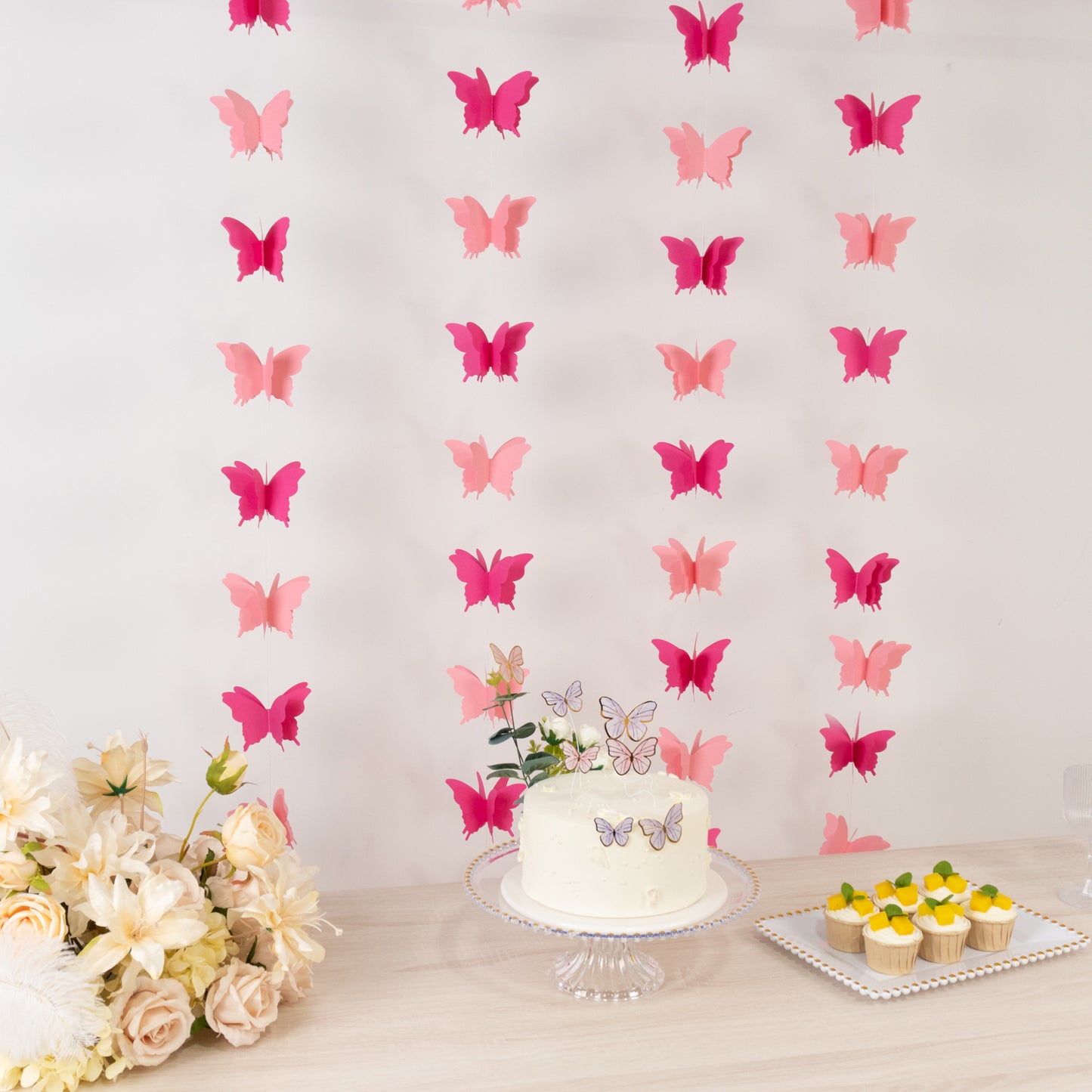 9ft pink 3D paper butterfly hanging garland streamers for party decoration.