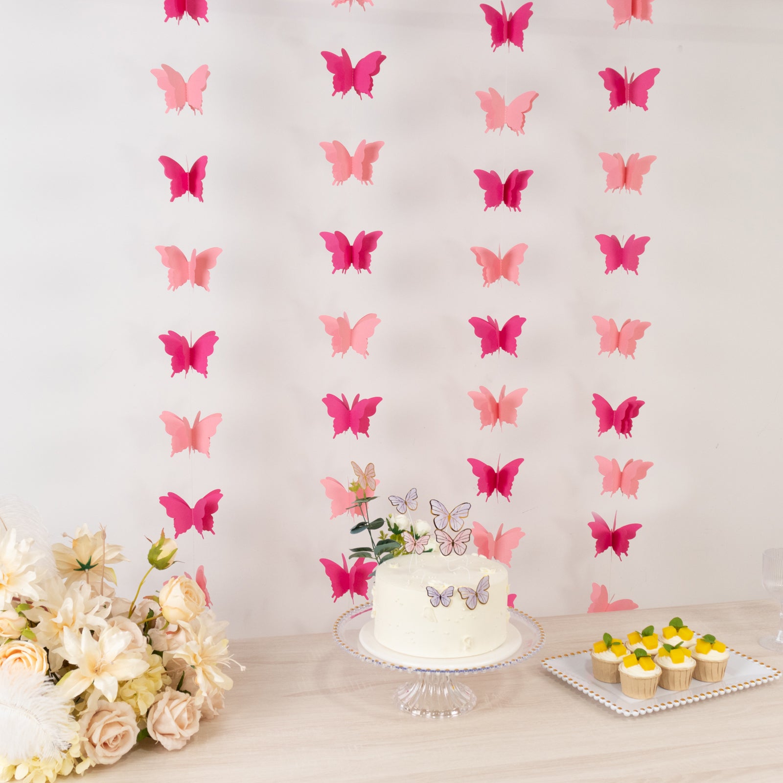 9ft pink 3D paper butterfly hanging garland streamers for party decoration.