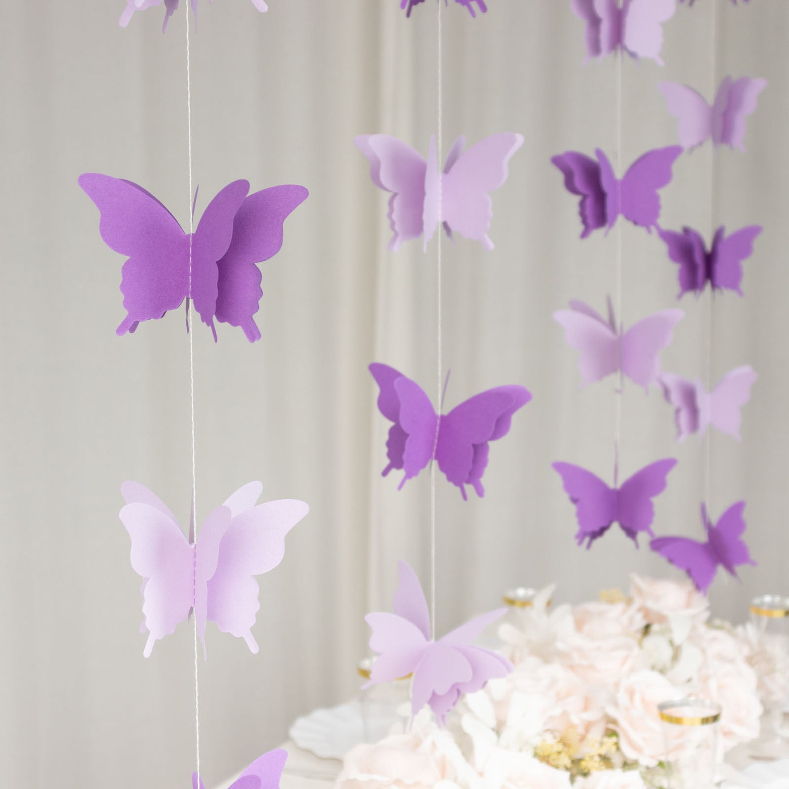 9ft purple 3D paper butterfly hanging garland streamers for party decor.