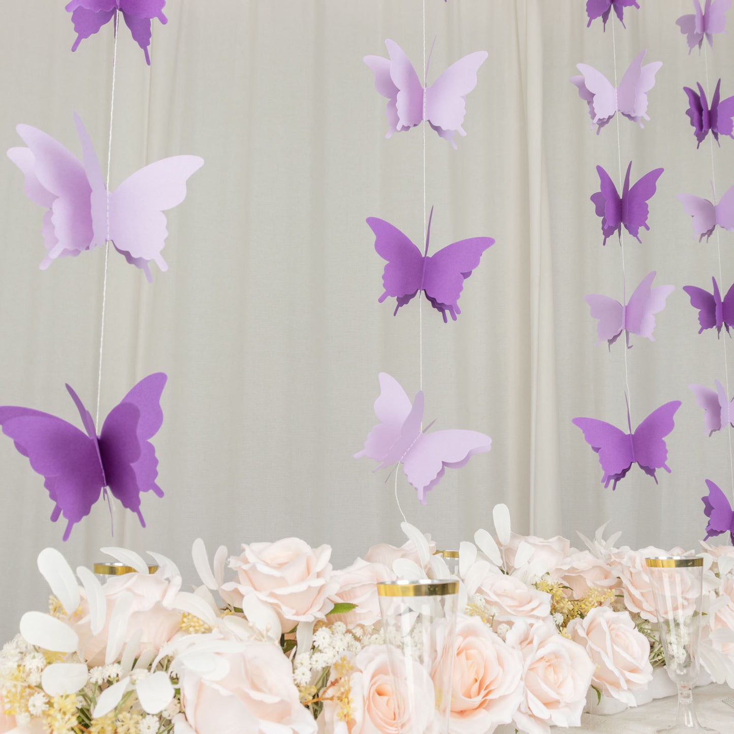 9ft purple 3D paper butterfly hanging garland streamers for party decorations.