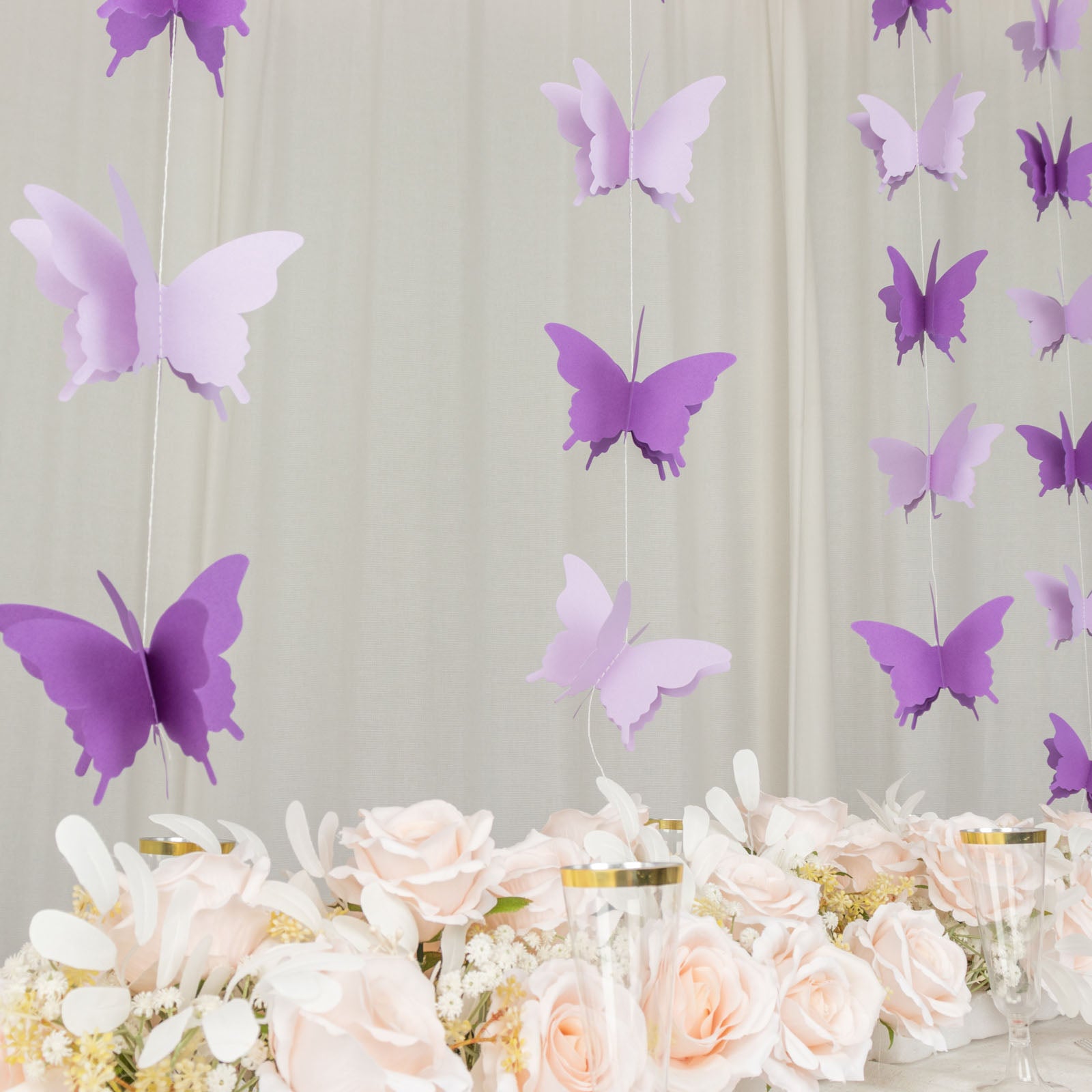 9ft purple 3D paper butterfly hanging garland streamers for party decorations.