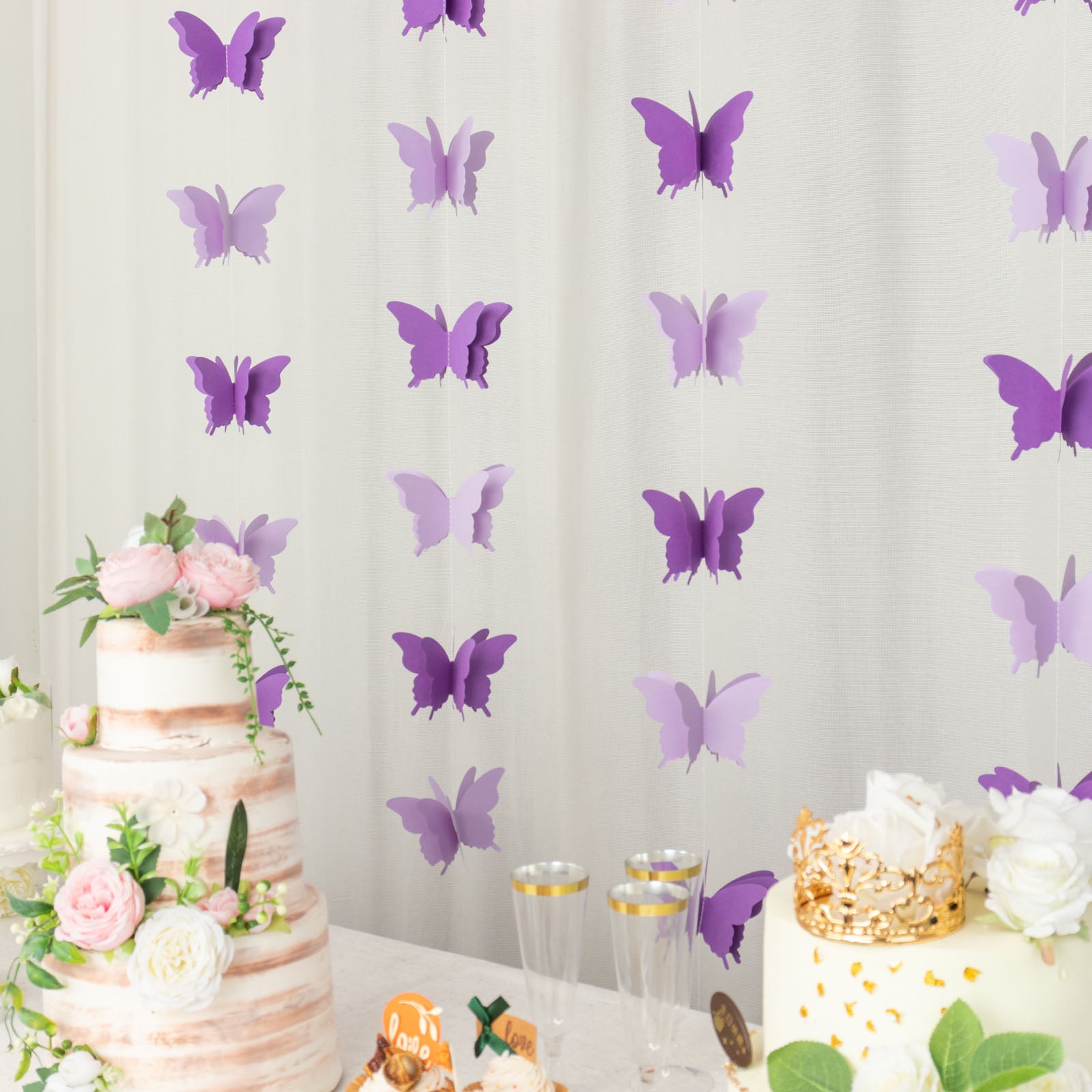 9ft purple 3D paper butterfly garland streamers for party decoration.