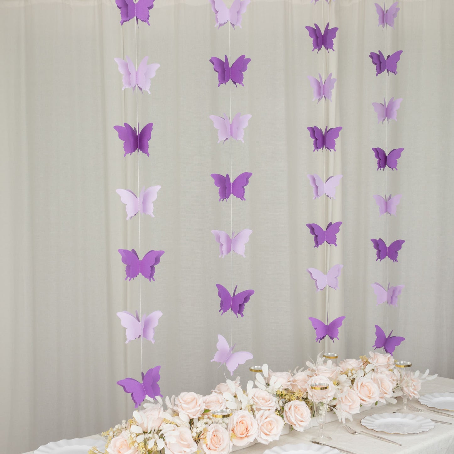 9ft purple 3D paper butterfly hanging garland streamers for party decor.