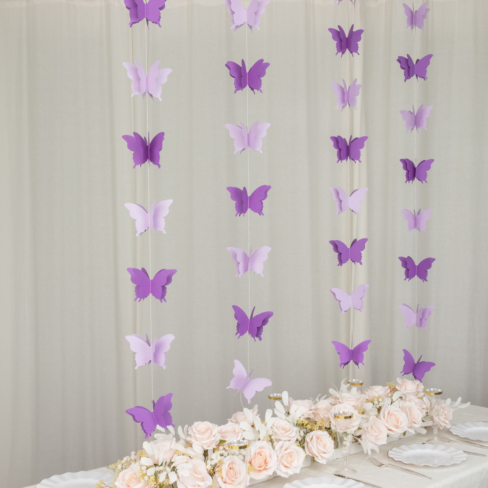 9ft purple 3D paper butterfly hanging garland streamers for party decor.