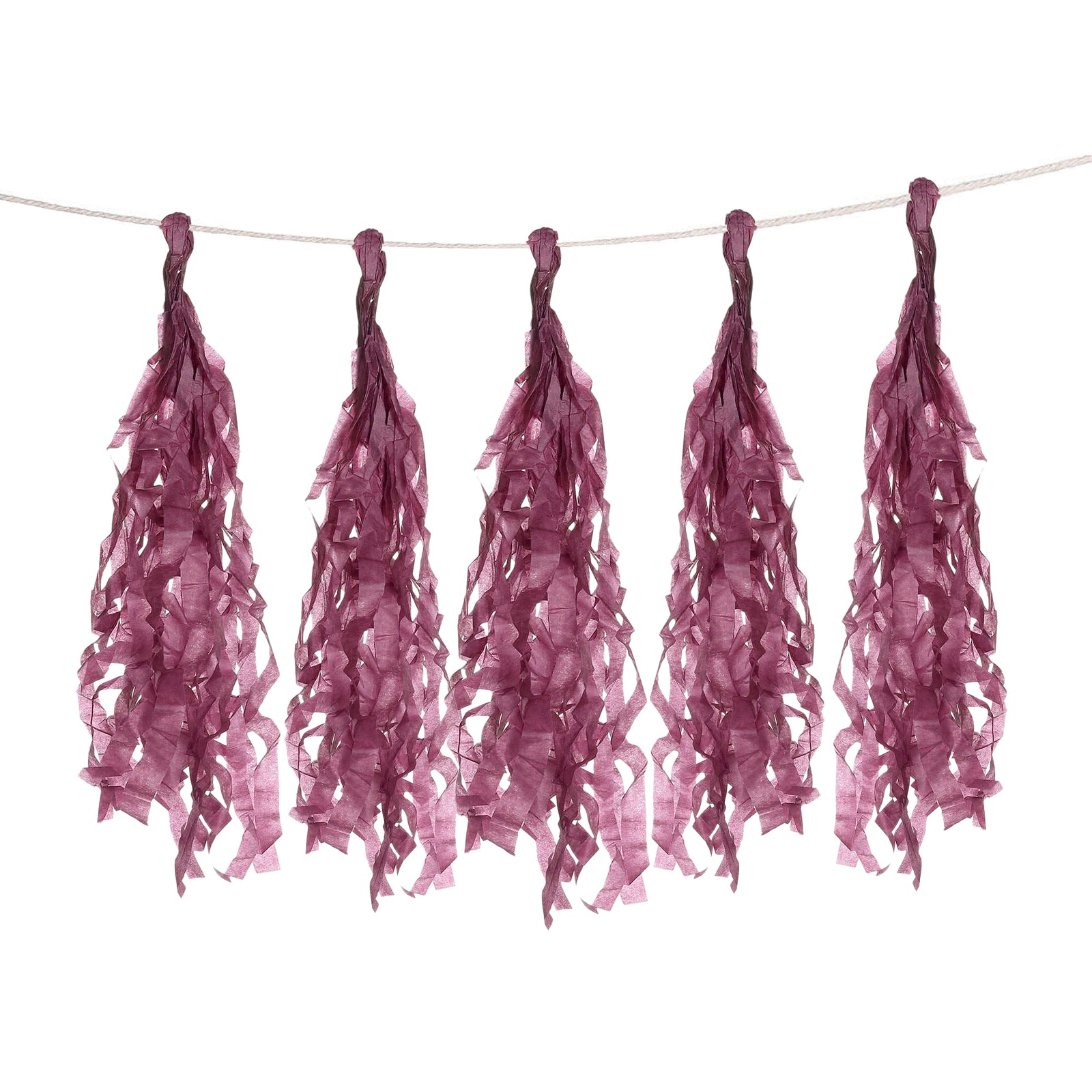 Eggplant tissue paper tassel garland for party decor.