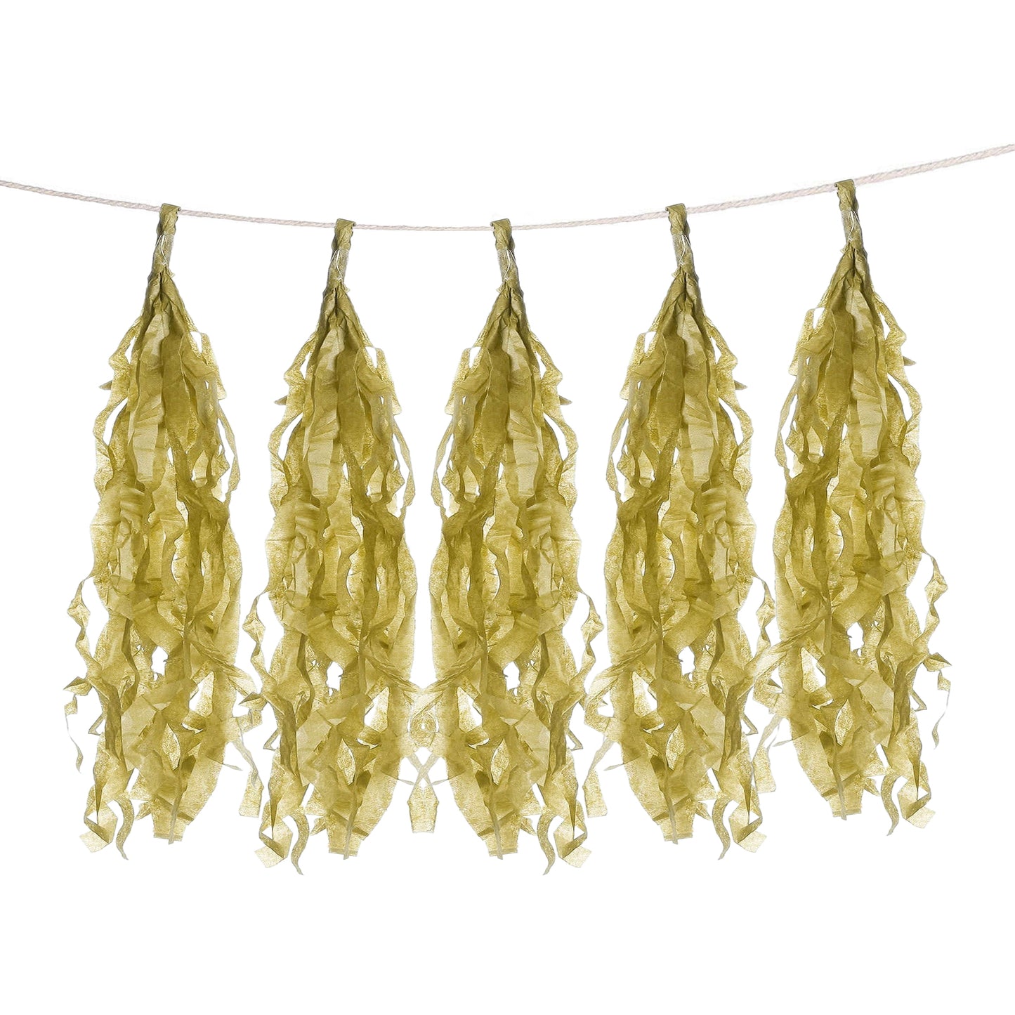 12 Pack | Pre-Tied Gold Paper Fringe Tassels With Garland String, Hanging Streamer Banner