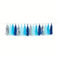 Blue and silver pre-tied foil tassel garland banner decoration.