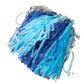 Blue and silver pre-tied foil tassel garland decoration with hanging string.