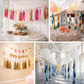 Purple and silver foil tassel garland banner decoration for events.