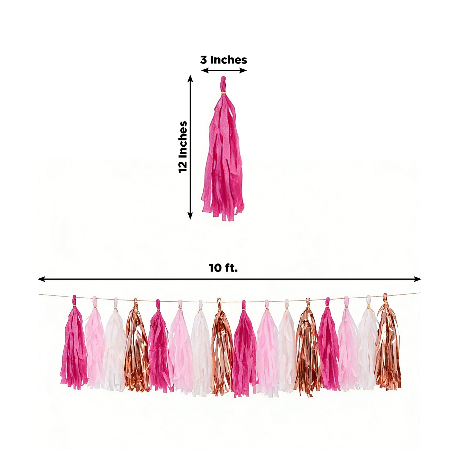 Pink and rose gold foil tassel garland banner decoration.