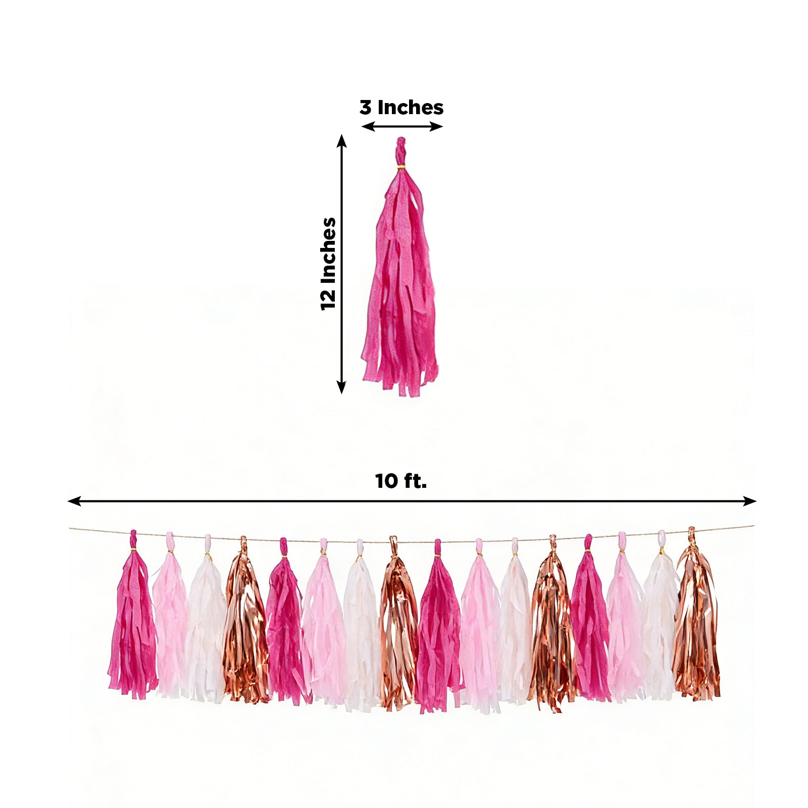 Pink and rose gold foil tassel garland banner decoration.