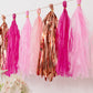 Pink and rose gold foil tassel garland banner decoration.
