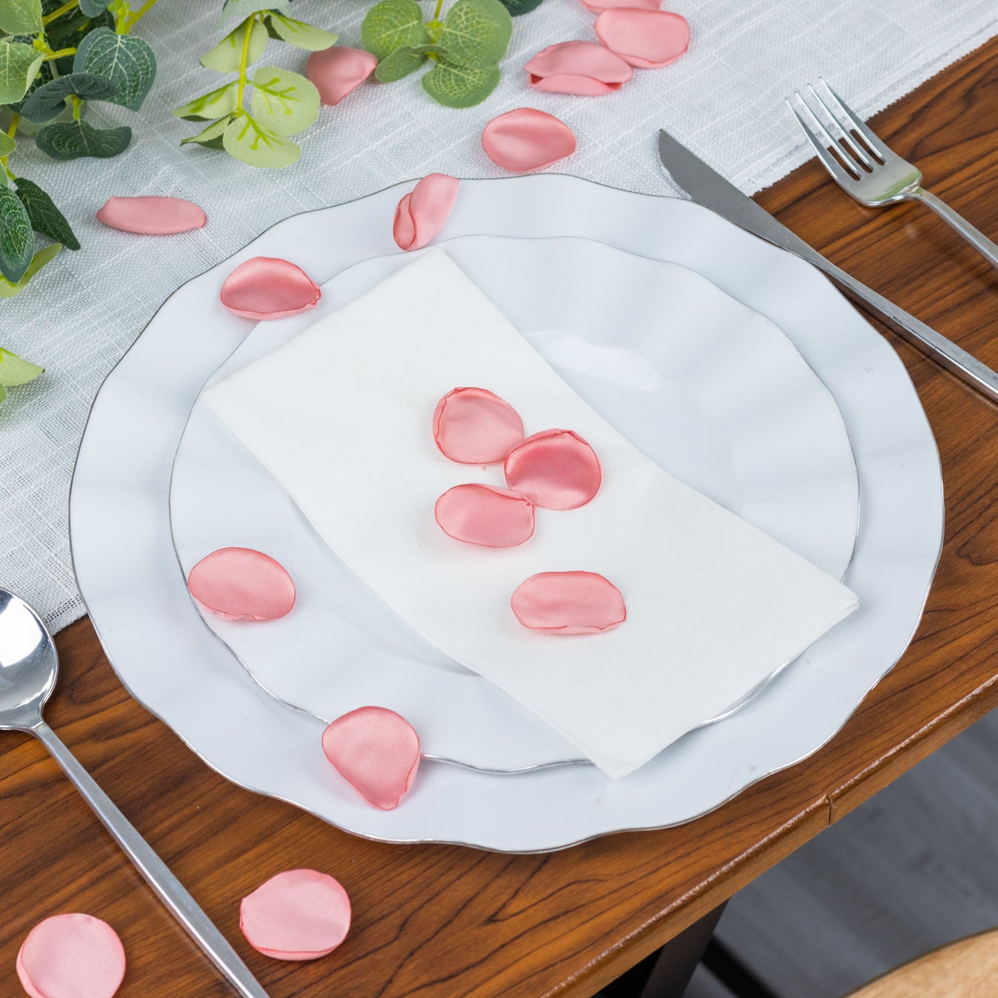 400 Pack | Matte Dusty Rose Silk Rose Petals, Artificial Flower Petal Round Table Confetti