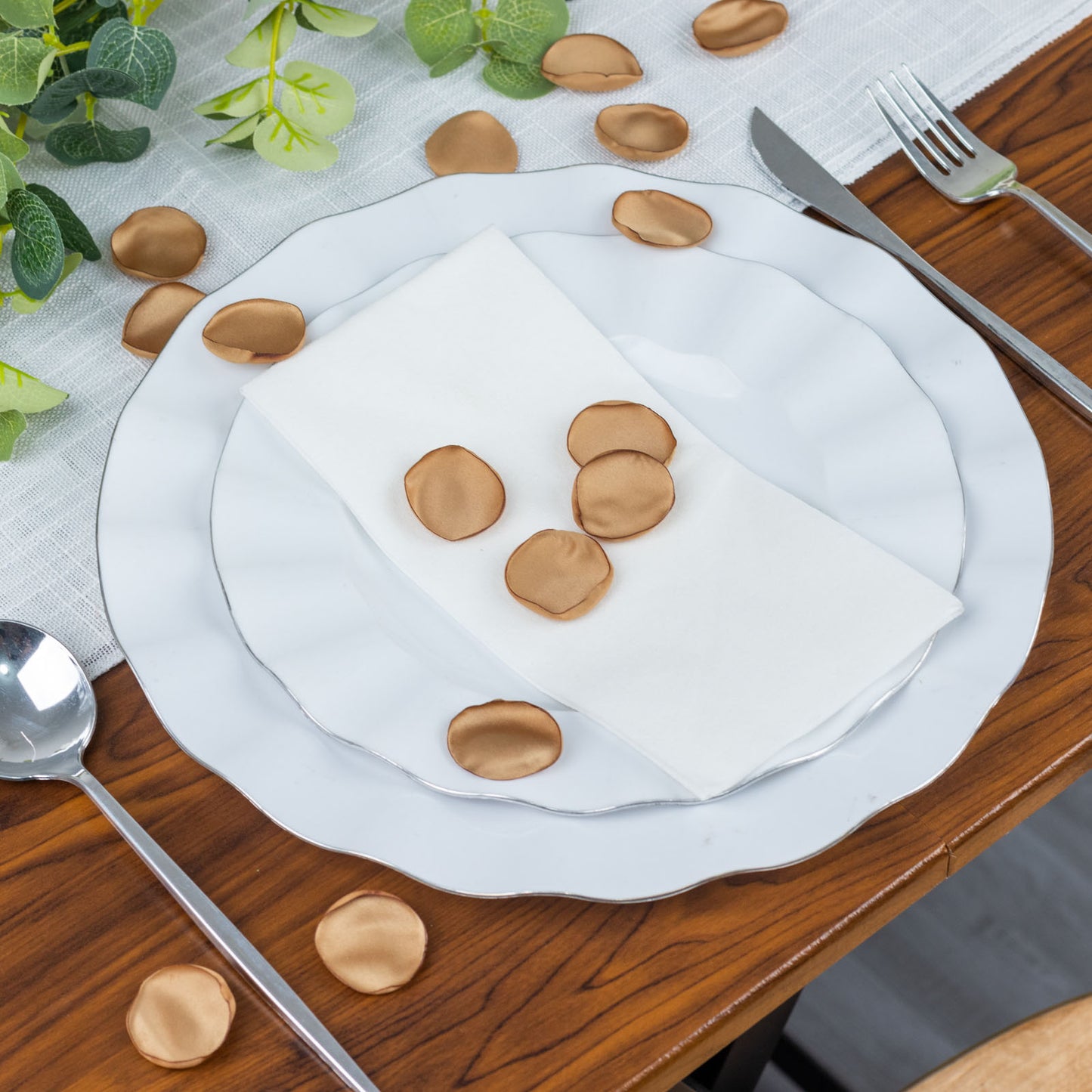 400 Pack | Matte Gold Silk Rose Petals, Artificial Flower Petal Round Table Confetti