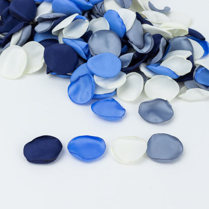 400 Pack | Matte Blue Ivory Mix Silk Rose Petals, Artificial Flower Petal Round Table Confetti