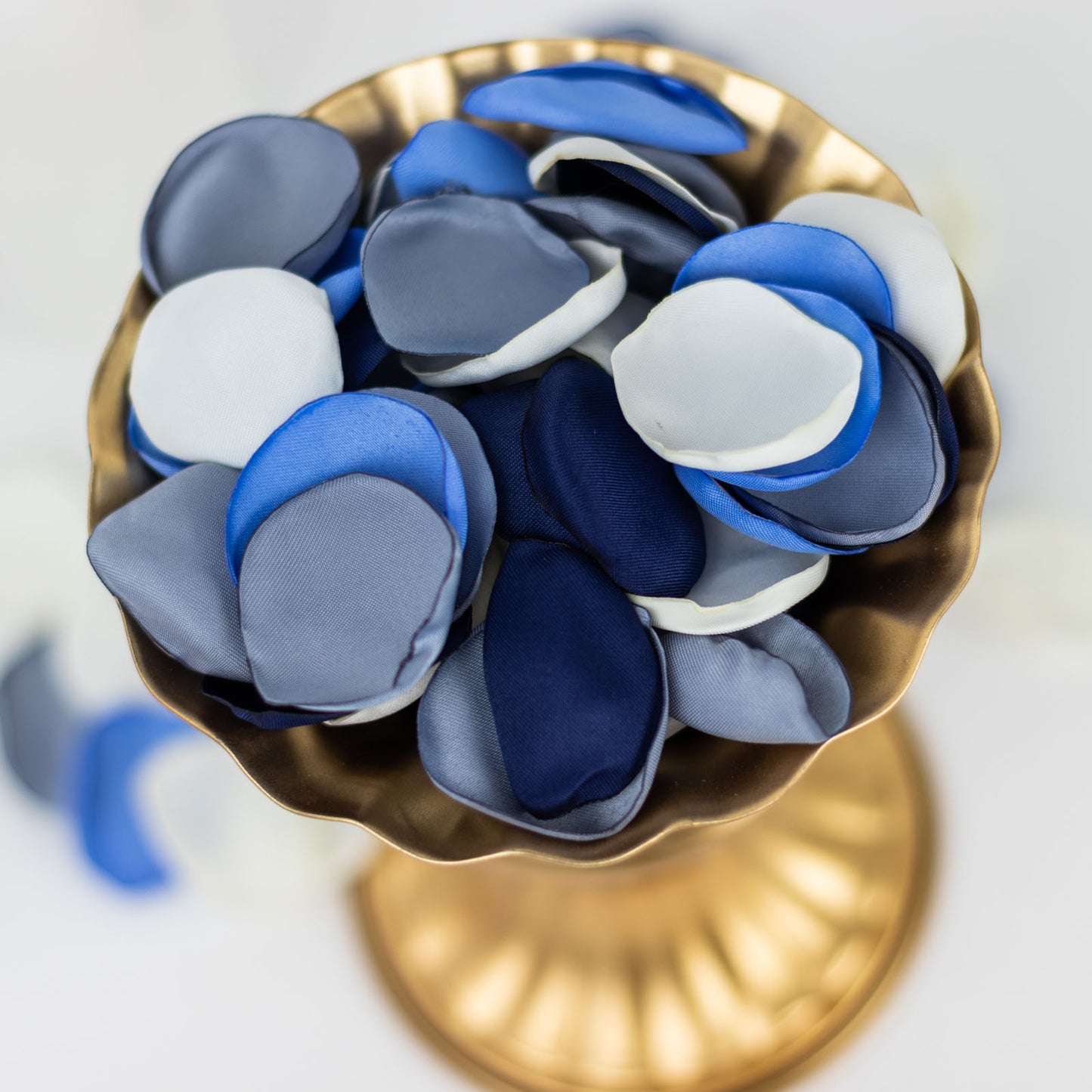 400 Pack | Matte Blue Ivory Mix Silk Rose Petals, Artificial Flower Petal Round Table Confetti