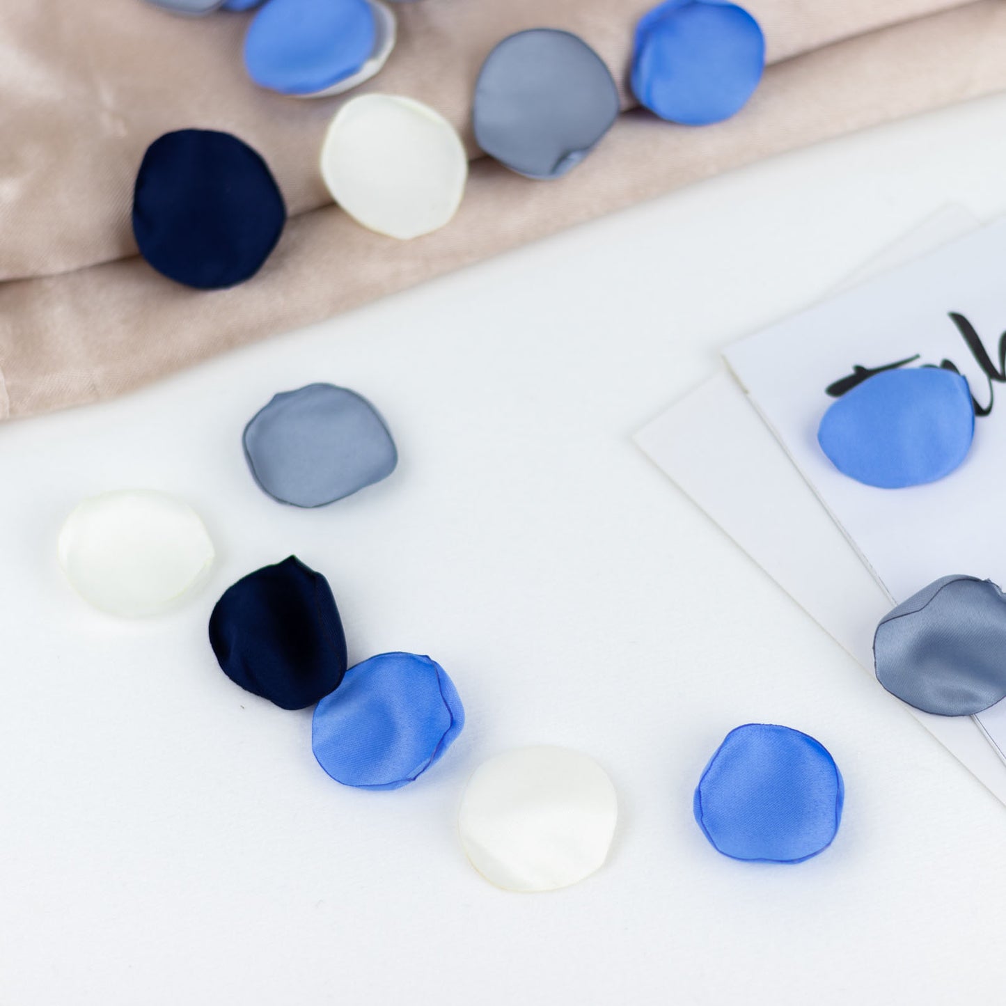 400 Pack | Matte Blue Ivory Mix Silk Rose Petals, Artificial Flower Petal Round Table Confetti