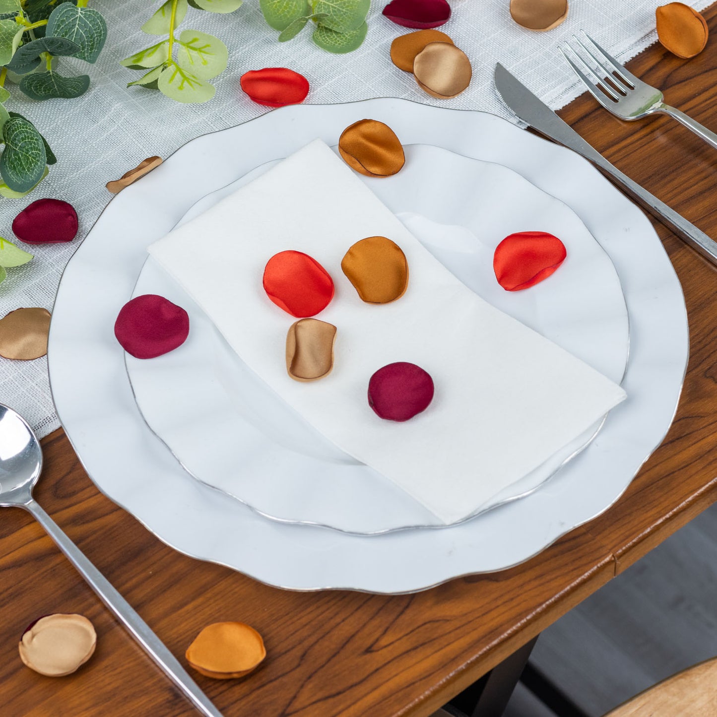 400 Pack | Matte Terracotta Bronze Mix Silk Rose Petals, Artificial Flower Petal Round Table Confetti