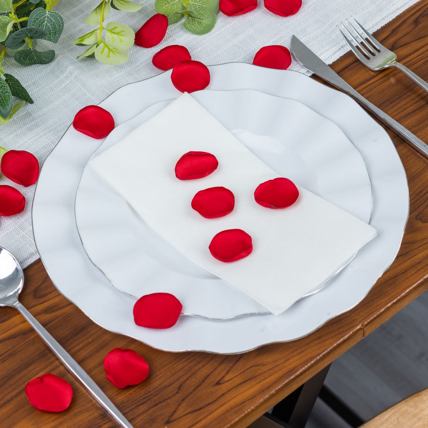 400 Pack | Matte Red Silk Rose Petals, Artificial Flower Petal Round Table Confetti