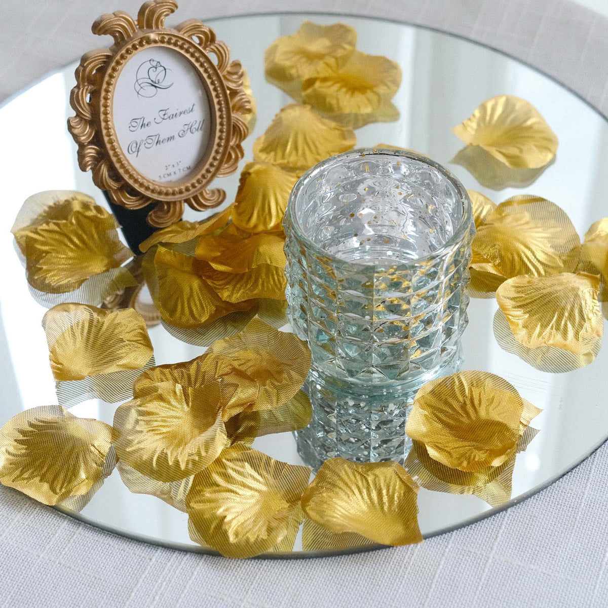 2000 Pack Silk Rose Petals Confetti, Metallic Gold – Round Decorative Scatters for Tables