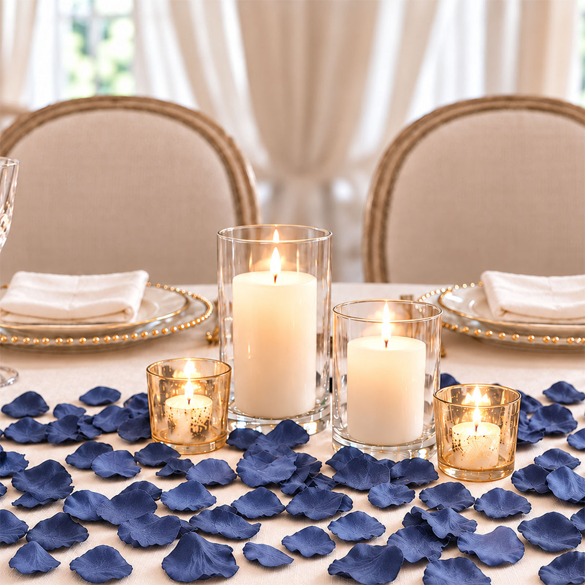 2000 Pack Rose Petals Round Design Navy Blue Silk Confetti - Decorative Scatters for Tables and Floo