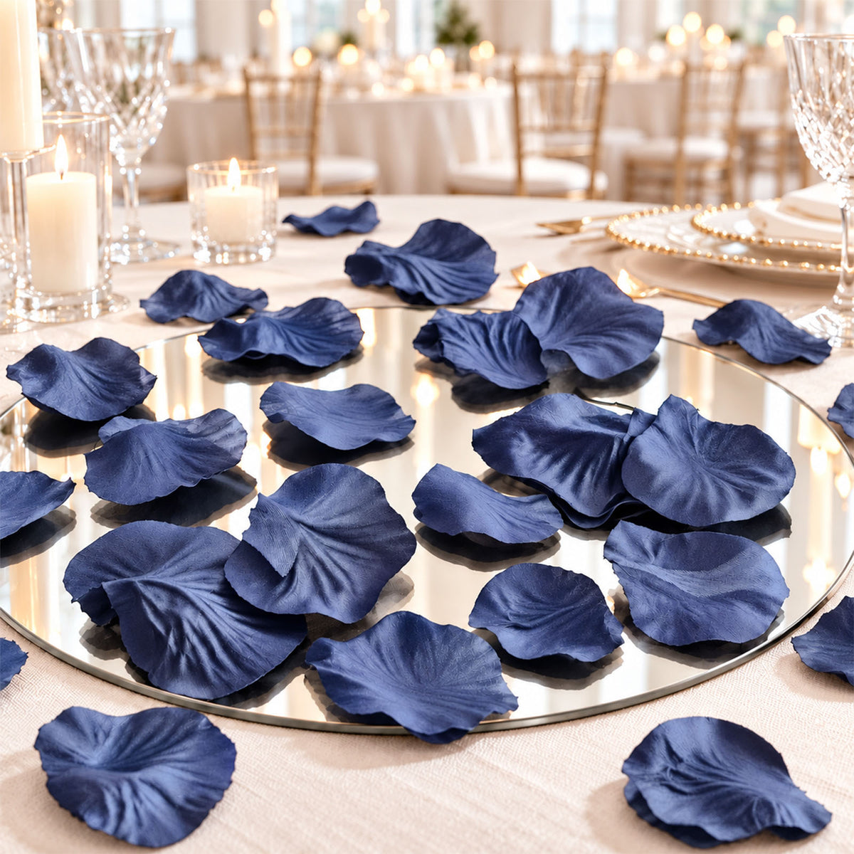 2000 Pack Rose Petals Round Design Navy Blue Silk Confetti - Decorative Scatters for Tables and Floo