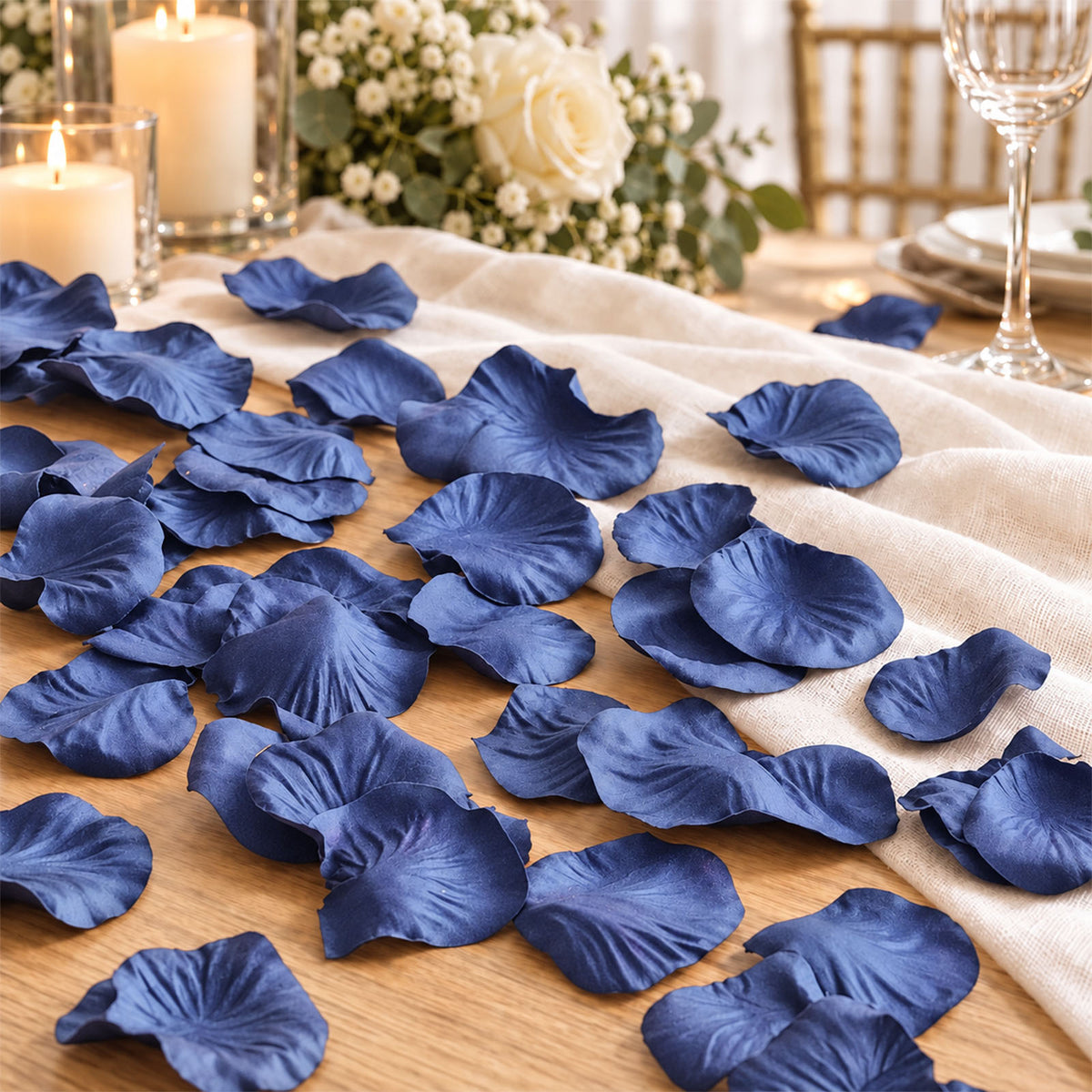 2000 Pack Rose Petals Round Design Navy Blue Silk Confetti - Decorative Scatters for Tables and Floo