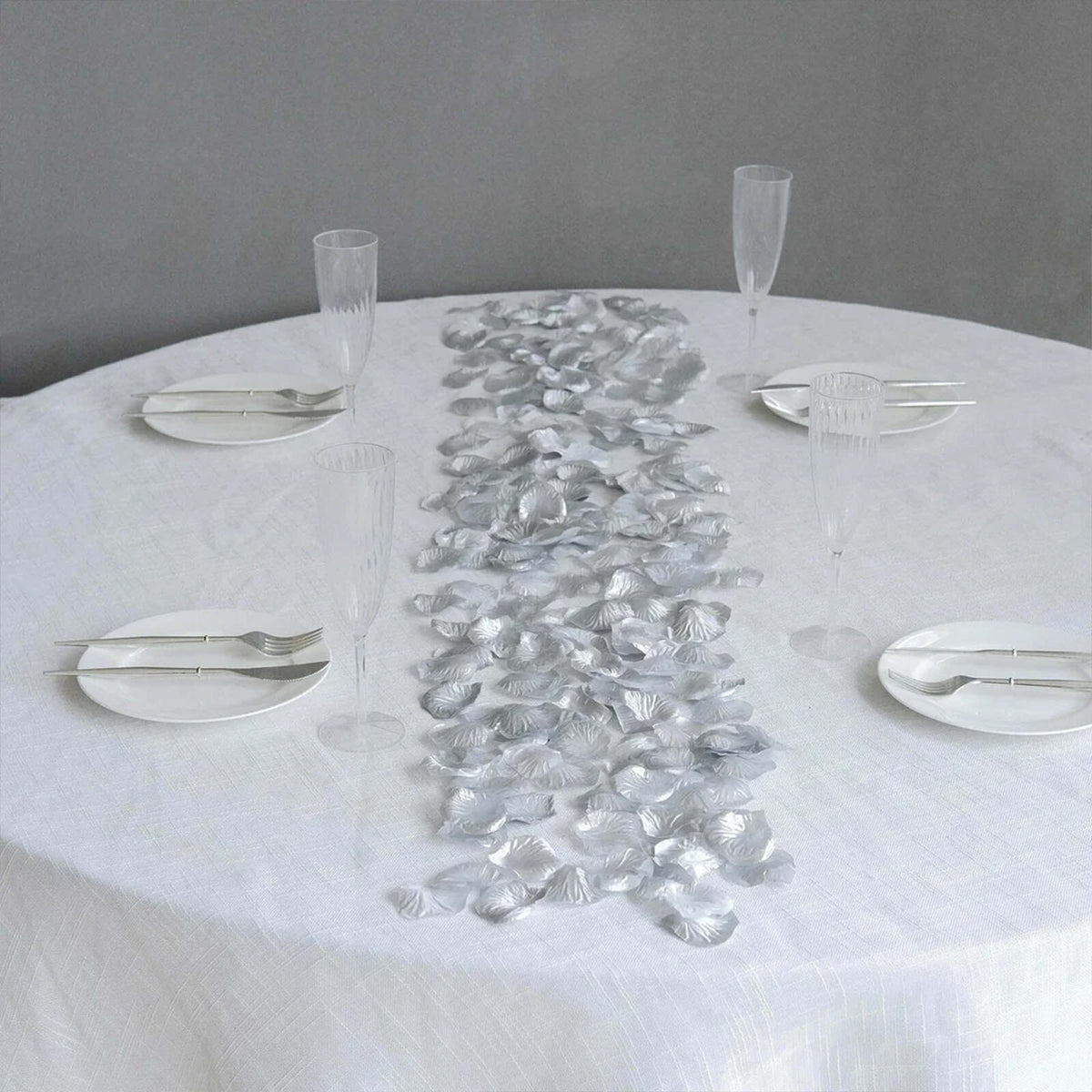 2000 Pack Silk Rose Petals Confetti, Silver – Round Decorative Scatters for Tables