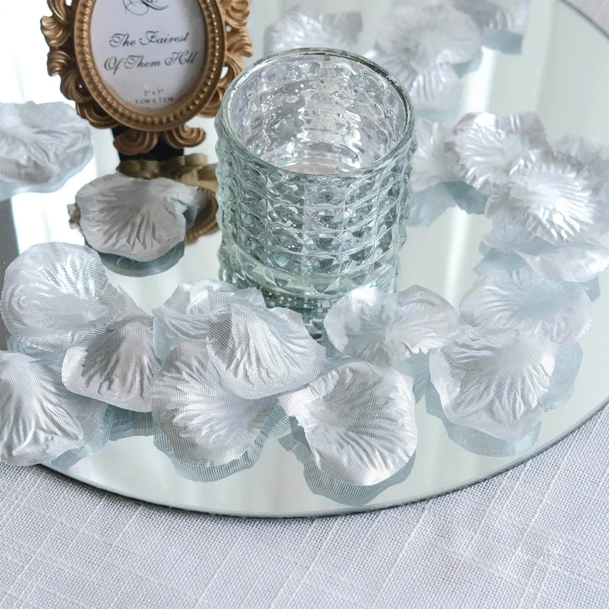 2000 Pack Silk Rose Petals Confetti, Silver – Round Decorative Scatters for Tables
