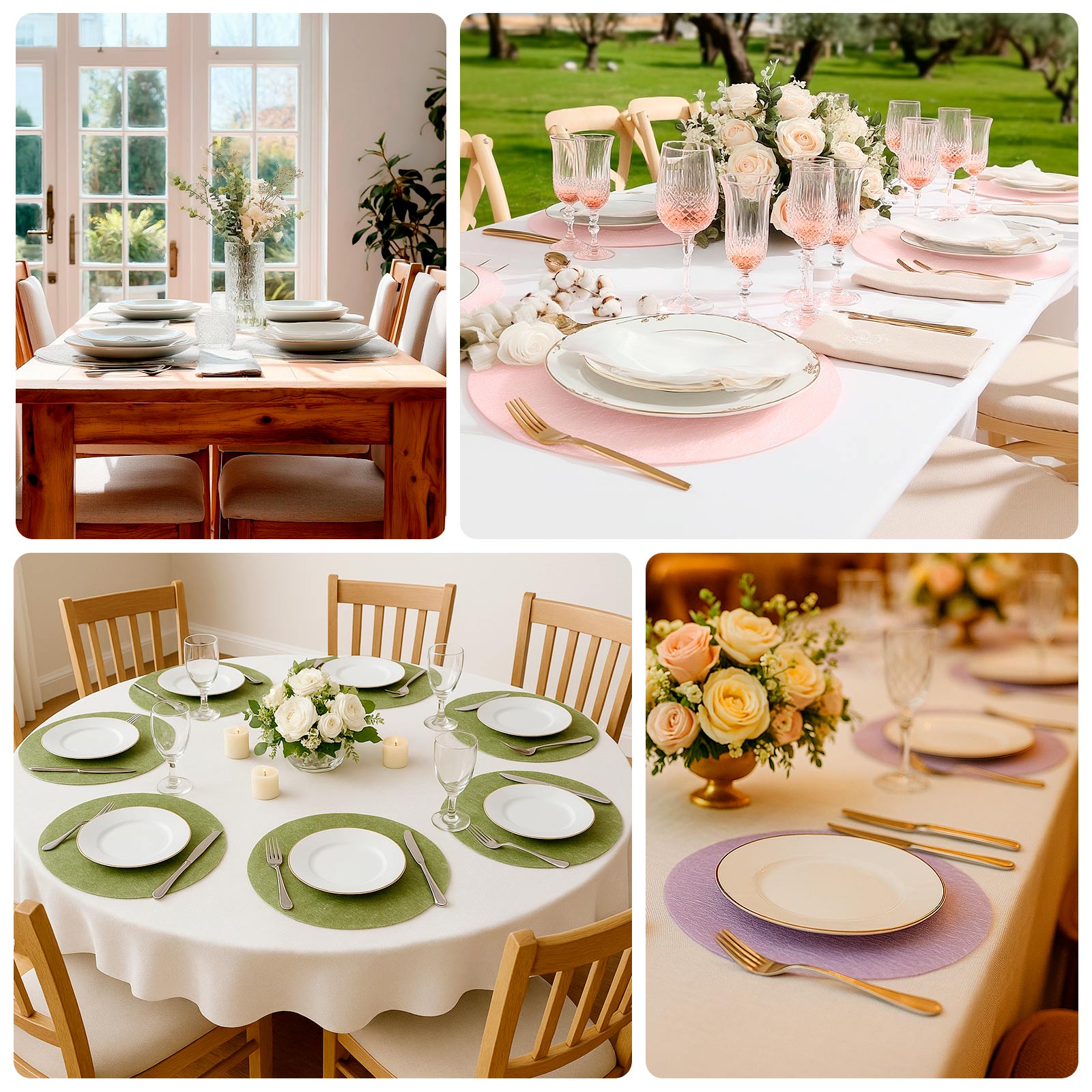Metallic gold round placemats for elegant dining and events.