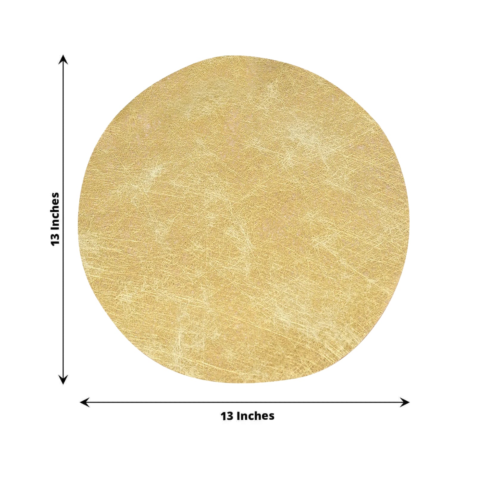 Metallic gold round placemat, 13 inches, perfect for dining and events.