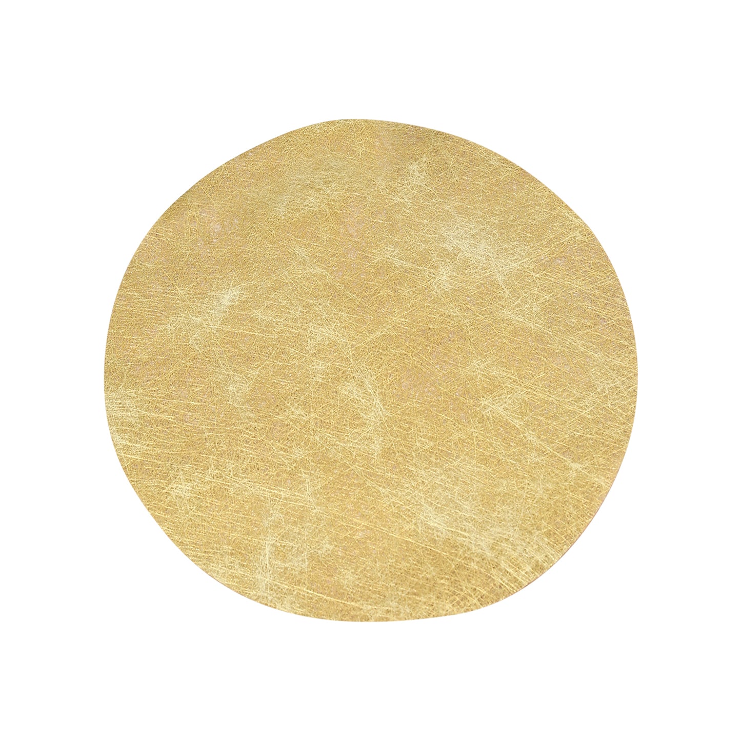 Metallic gold round disposable placemat for dining and events.
