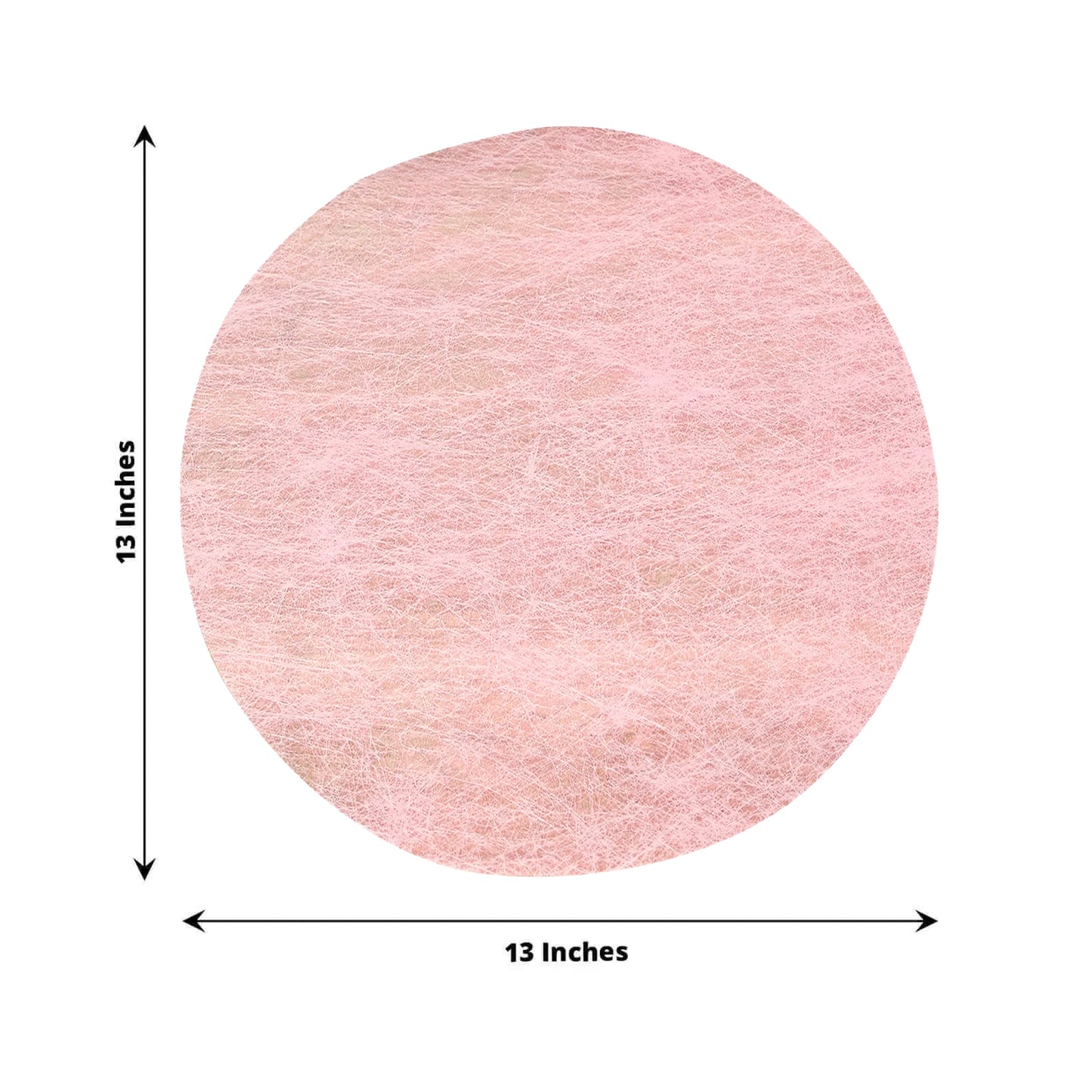Pink round disposable placemat, 13 inches in diameter.