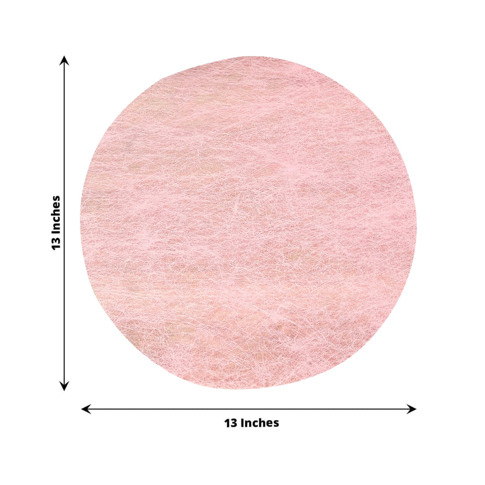 Pink round disposable placemat, 13 inches in diameter.