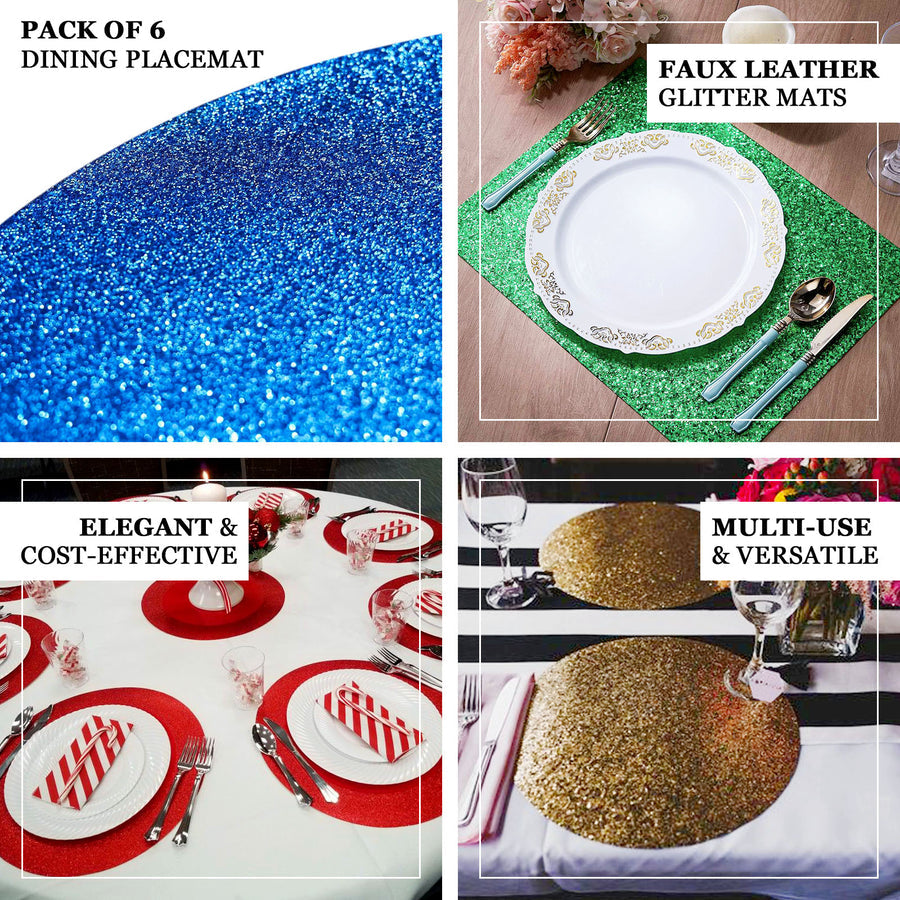 6 Pack Decorative Glitter Table Mat Black Sparkle Oval Non Slip